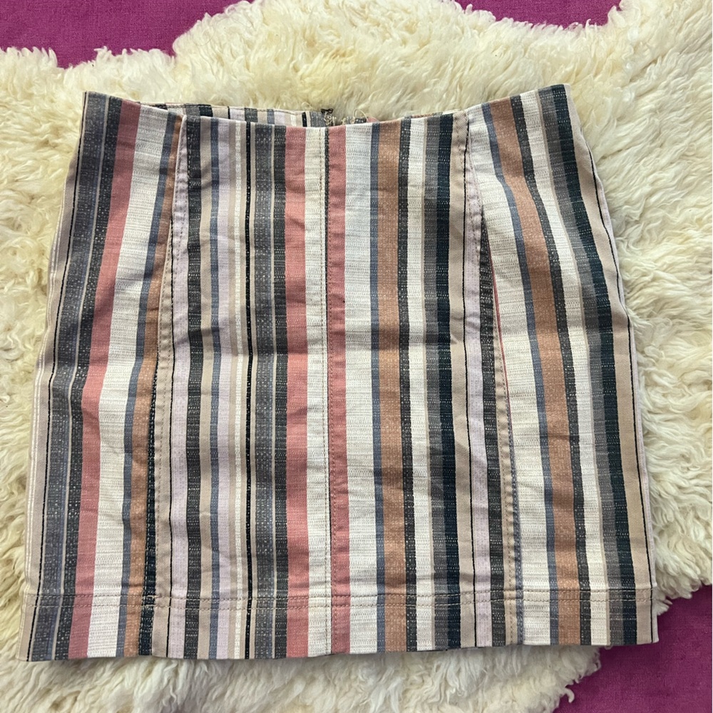 Altard State Denim Mini Skirt Small S Pink Camel Cotton Stripes Rise Mid Stretch